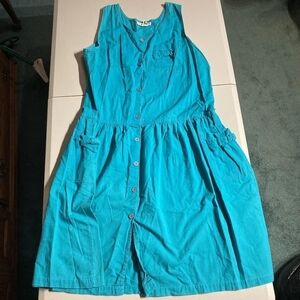 Vintage Limelight Teal Sleeveless Cotton Dress Bow Pocket Details Women's 18W